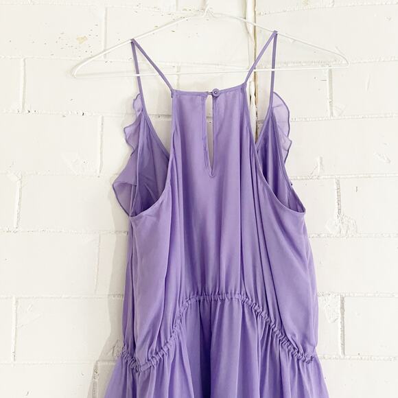REBECCA TAYLOR Silk Ruffle Dress Purple Small S - Picture 7 of 9